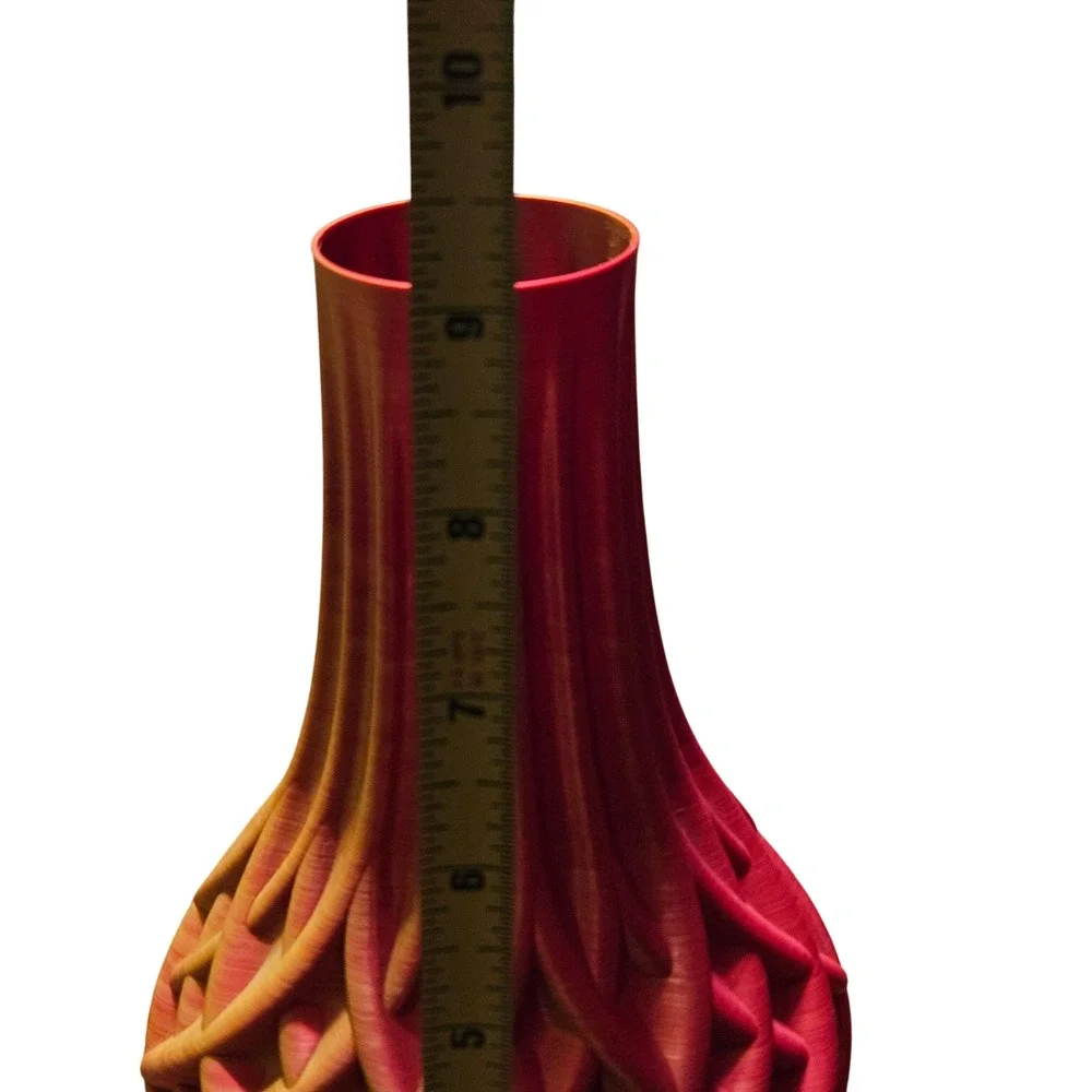 3D Printed Geometric Lattice Vase Red Orange Gradient Decor 9.5 Inch